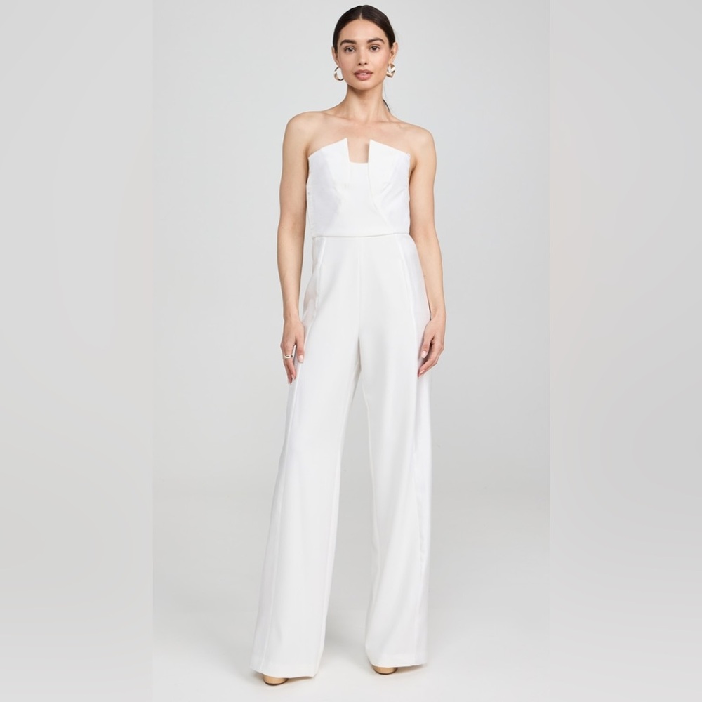 Black Halo White Strapless Wide-Leg Jumpsuit